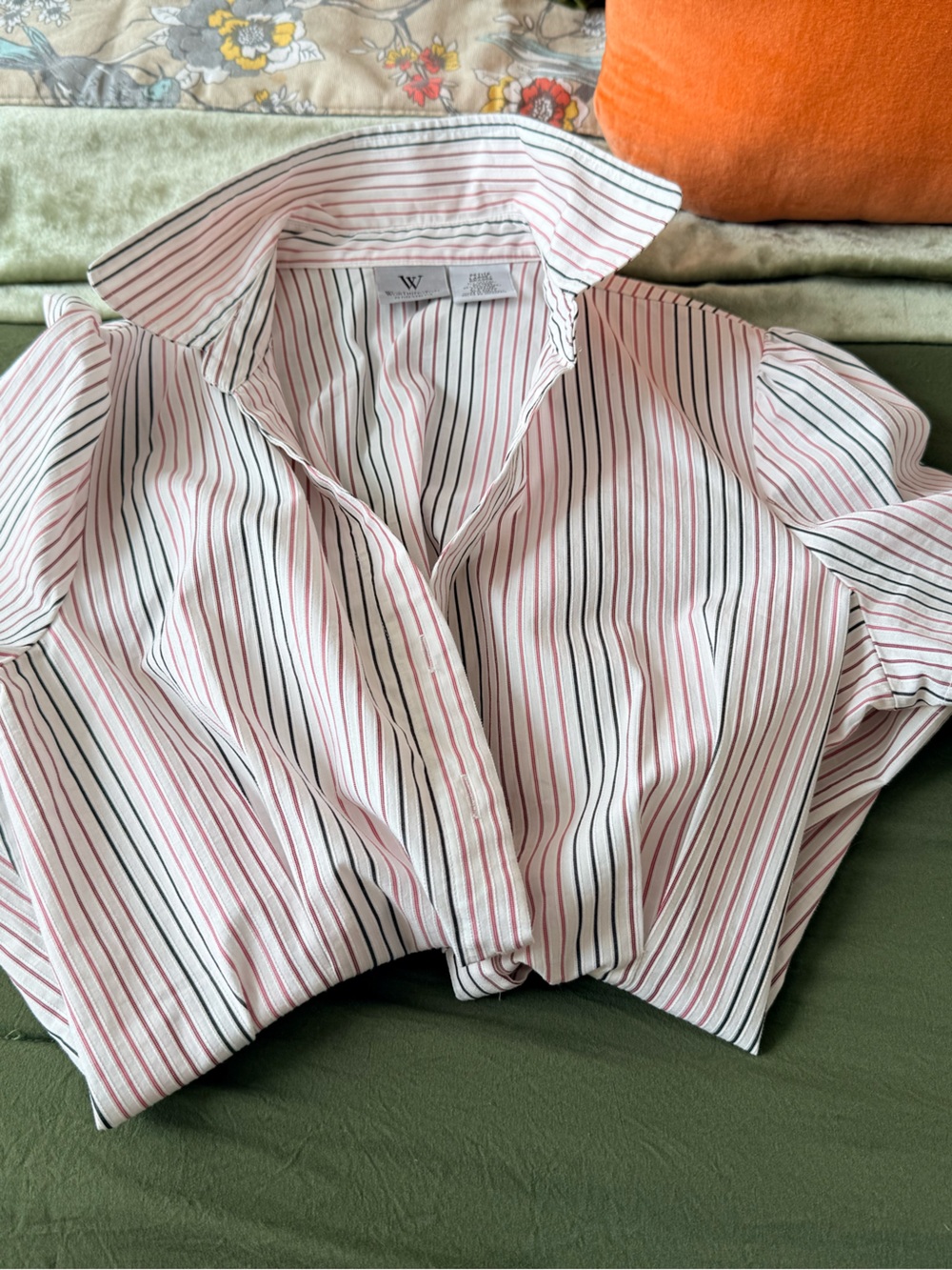 Worthington Pink & White Striped Cropped Button-Down Shirt